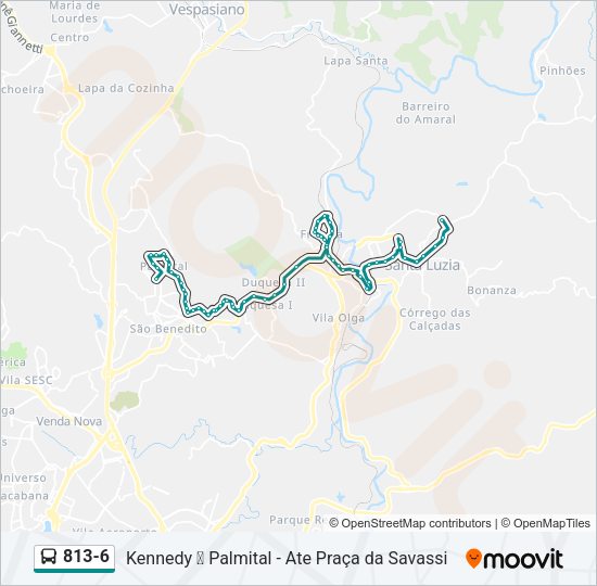 Mapa da linha 813-6 de ônibus