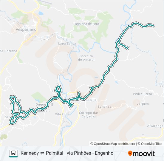 Mapa da linha KENNEDY ⇄ PALMITAL | VIA PINHÕES - ENGENHO de ônibus