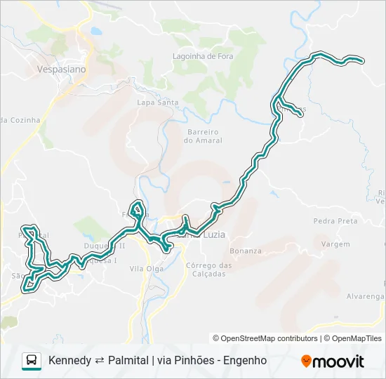 KENNEDY ⇄ PALMITAL | VIA PINHÕES - ENGENHO Bus Line Map