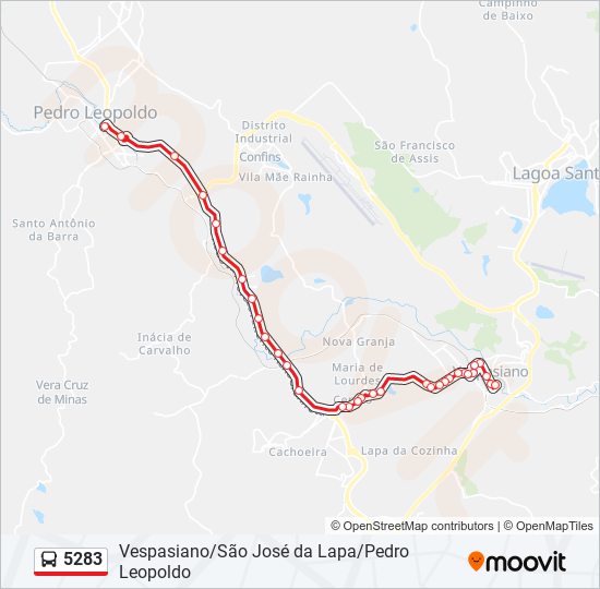 Mapa da linha 5283 de ônibus