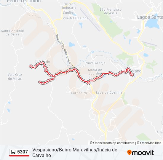 Mapa da linha 5307 de ônibus