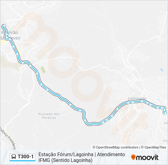 Mapa da linha T300-1 de ônibus