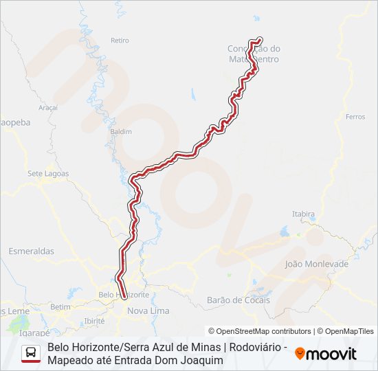 Mapa da linha SERRO 1080.4 de ônibus