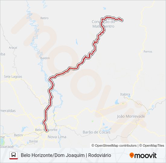 Mapa da linha SERRO 1008 de ônibus