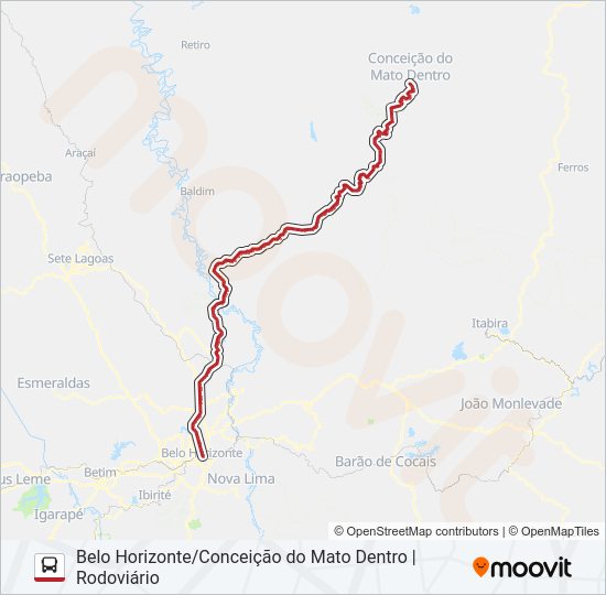 Mapa da linha SERRO 1080.1 de ônibus
