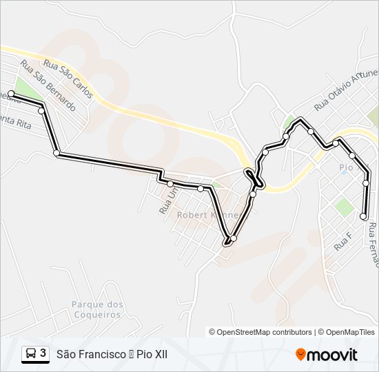 Mapa da linha 3 de ônibus