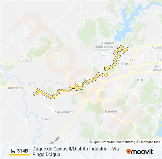 Mapa da linha 314B de ônibus