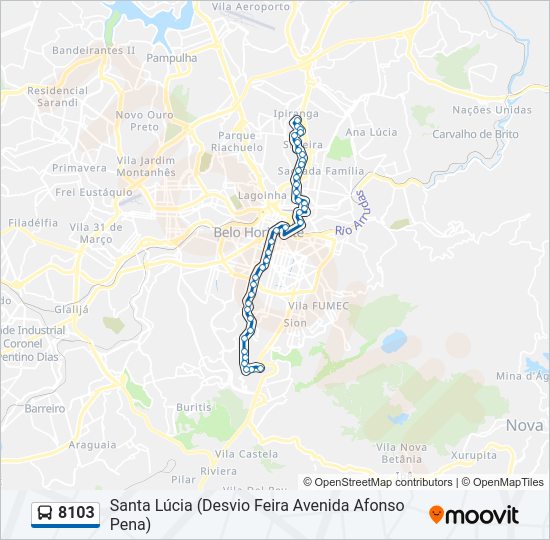 Mapa da linha 8103 de ônibus