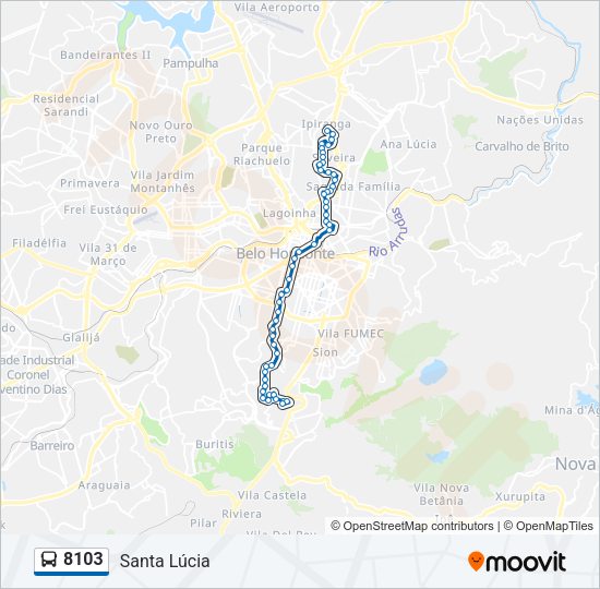 Mapa da linha 8103 de ônibus
