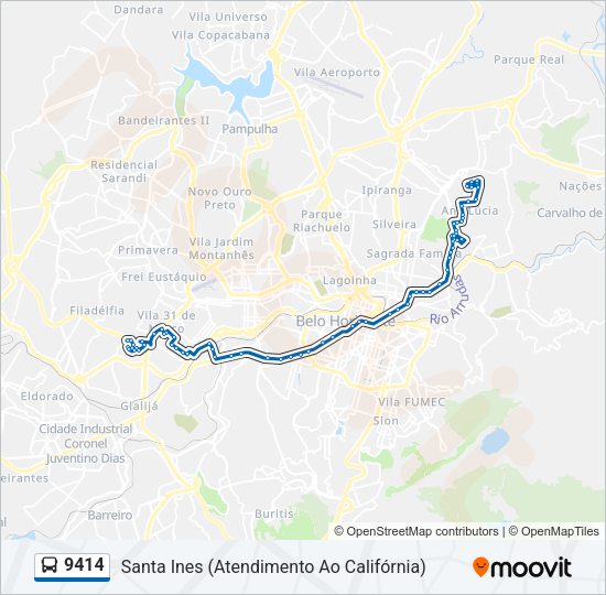 Mapa da linha 9414 de ônibus