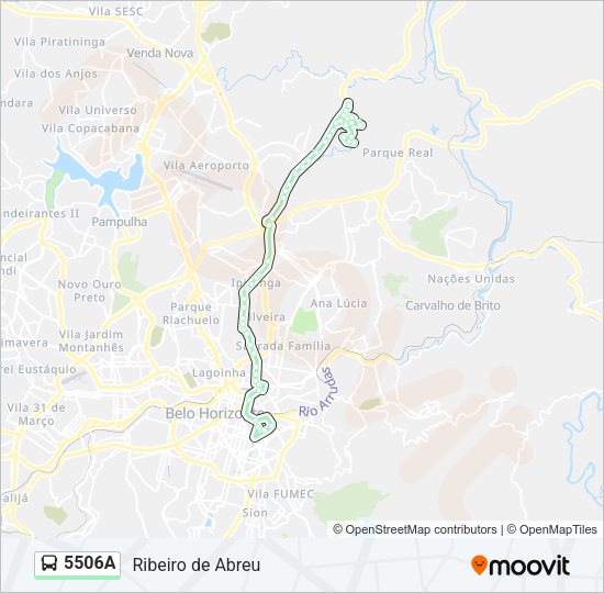 Mapa da linha 5506A de ônibus