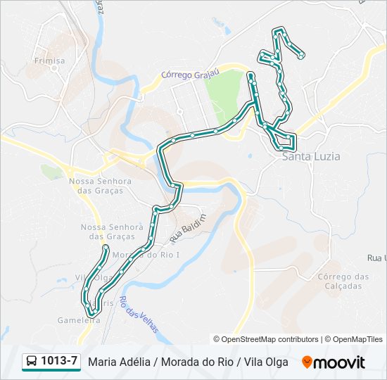 Mapa da linha 1013-7 de ônibus