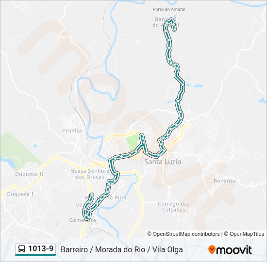 Mapa da linha 1013-9 de ônibus