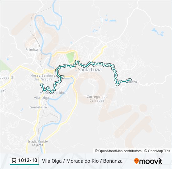 Mapa da linha 1013-10 de ônibus