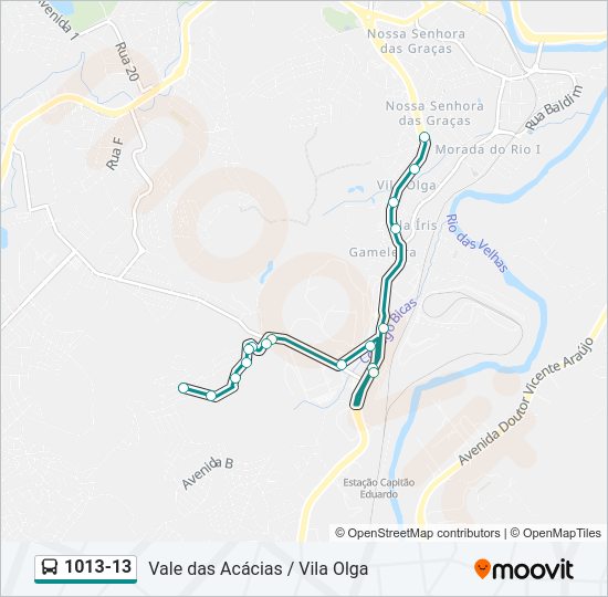 Mapa da linha 1013-13 de ônibus