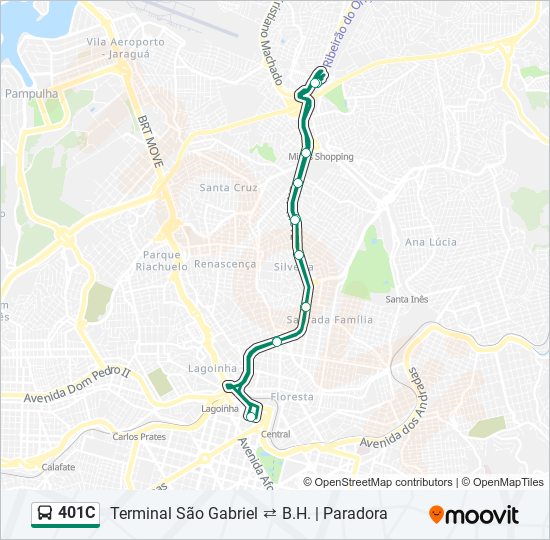 Mapa da linha 401C de ônibus