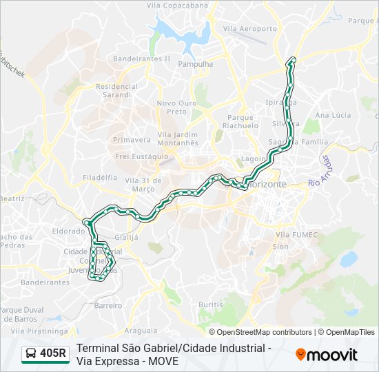 Mapa da linha 405R de ônibus