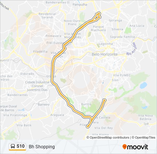 Mapa da linha S10 de ônibus