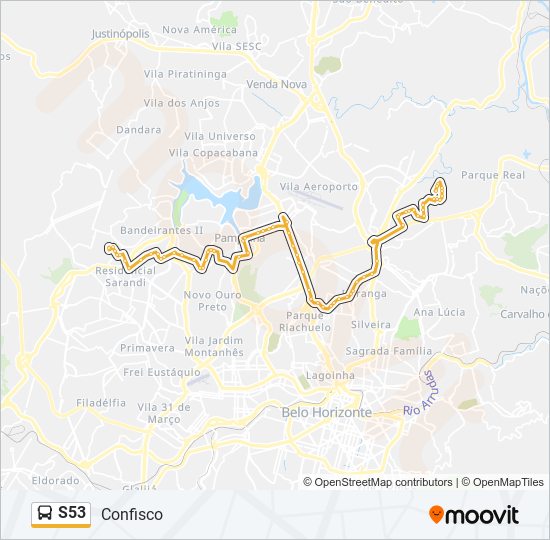 Mapa da linha S53 de ônibus