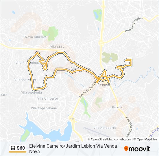 Mapa da linha S60 de ônibus