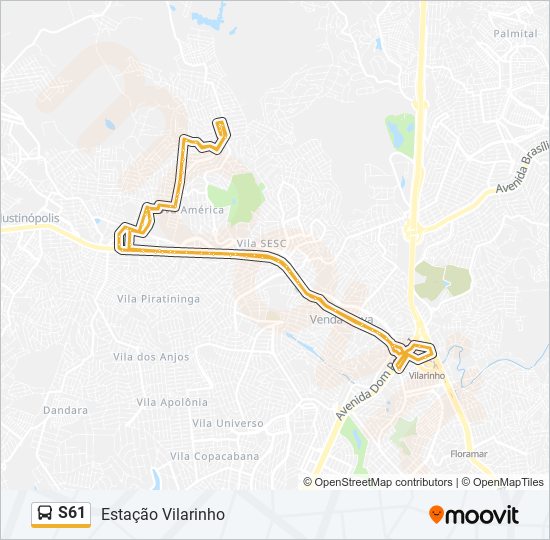 Mapa da linha S61 de ônibus