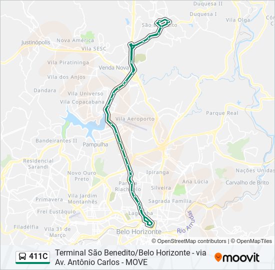 Mapa da linha 411C de ônibus