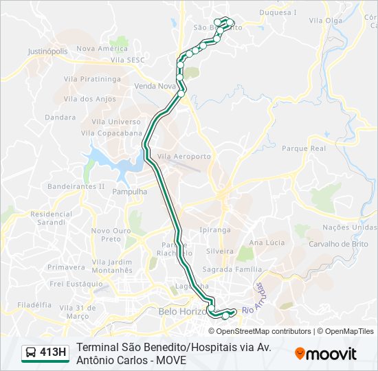 Mapa da linha 413H de ônibus