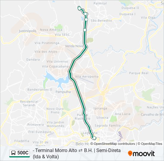 Mapa da linha 500C de ônibus