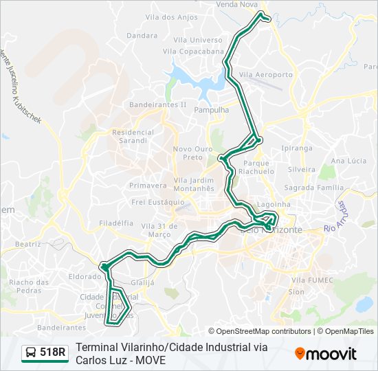 Mapa da linha 518R de ônibus