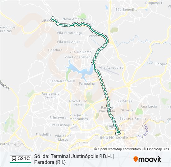 Mapa da linha 521C de ônibus