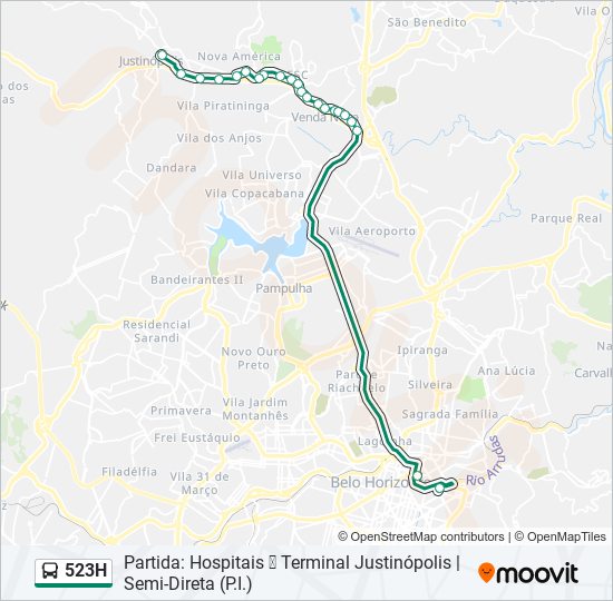 Mapa de 523H de autobús