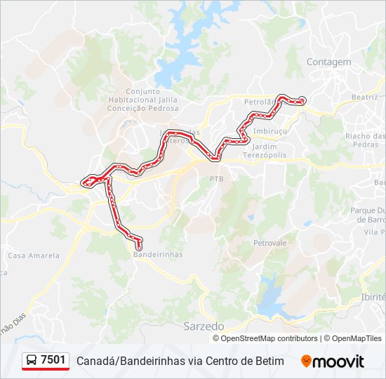 Mapa da linha 7501 de ônibus