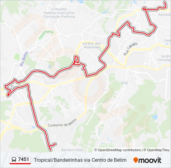 Mapa da linha 7451 de ônibus