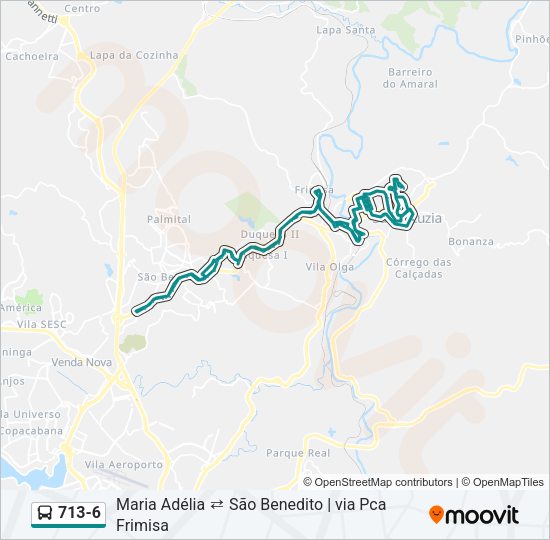 Mapa da linha 713-6 de ônibus