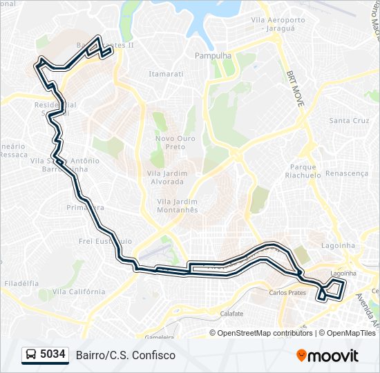 Mapa da linha 5034 de ônibus