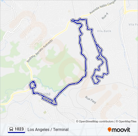 Mapa da linha 1023 de ônibus