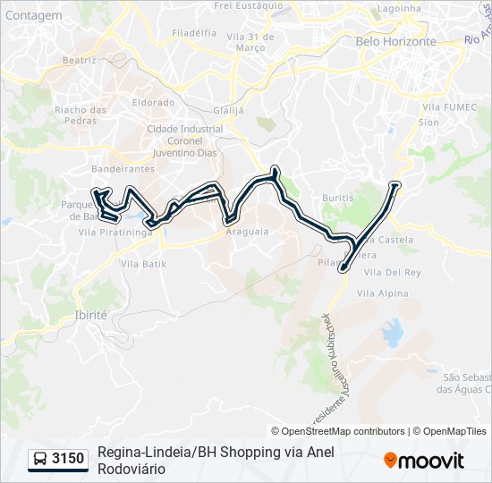 Mapa da linha 3150 de ônibus