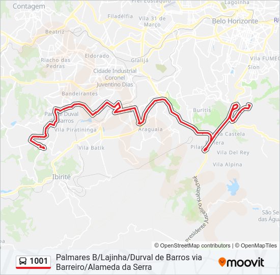 Mapa da linha 1001 de ônibus