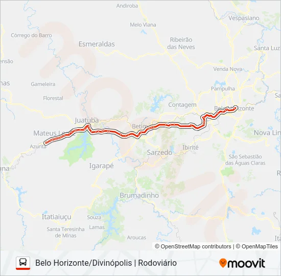 Mapa da linha DIVINÓPOLIS (TEIXEIRA) de ônibus