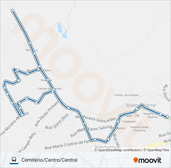 Mapa da linha 2000/2100 de ônibus