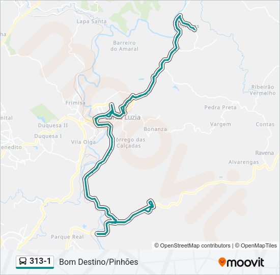 Mapa da linha 313-1 de ônibus