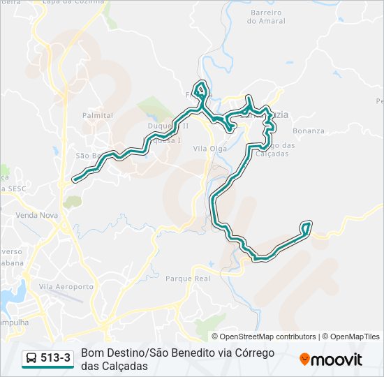Mapa da linha 513-3 de ônibus