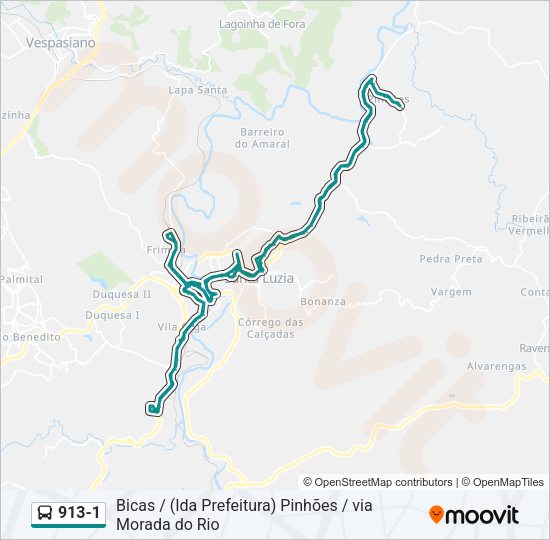 Mapa da linha 913-1 de ônibus