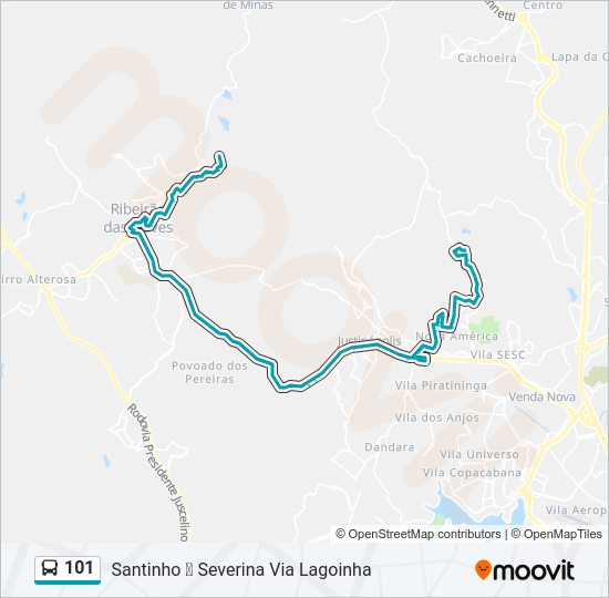 Mapa da linha 101 de ônibus