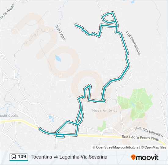 Mapa da linha 109 de ônibus