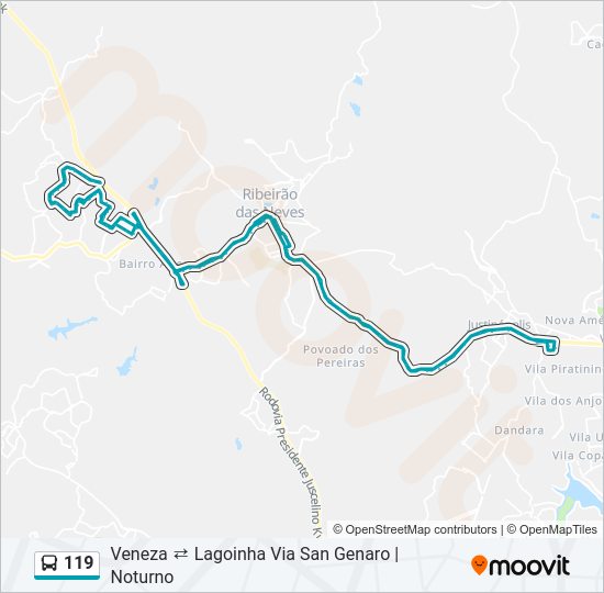 Mapa da linha 119 de ônibus