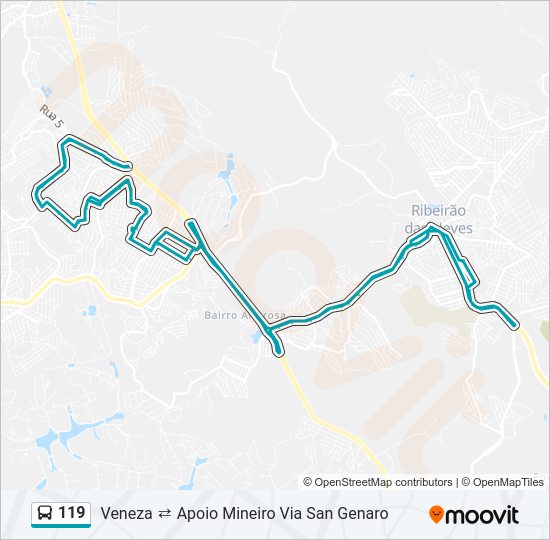 Mapa da linha 119 de ônibus