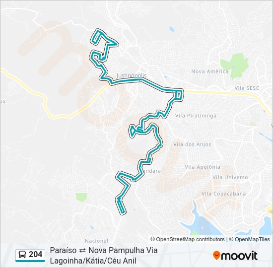 Mapa da linha 204 de ônibus