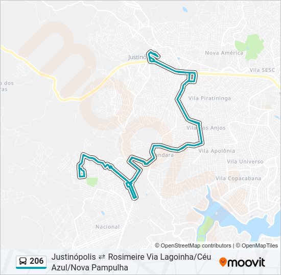 Mapa da linha 206 de ônibus