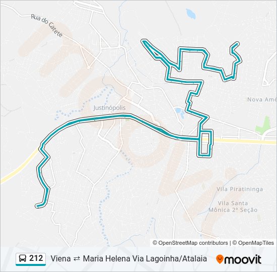 Mapa da linha 212 de ônibus